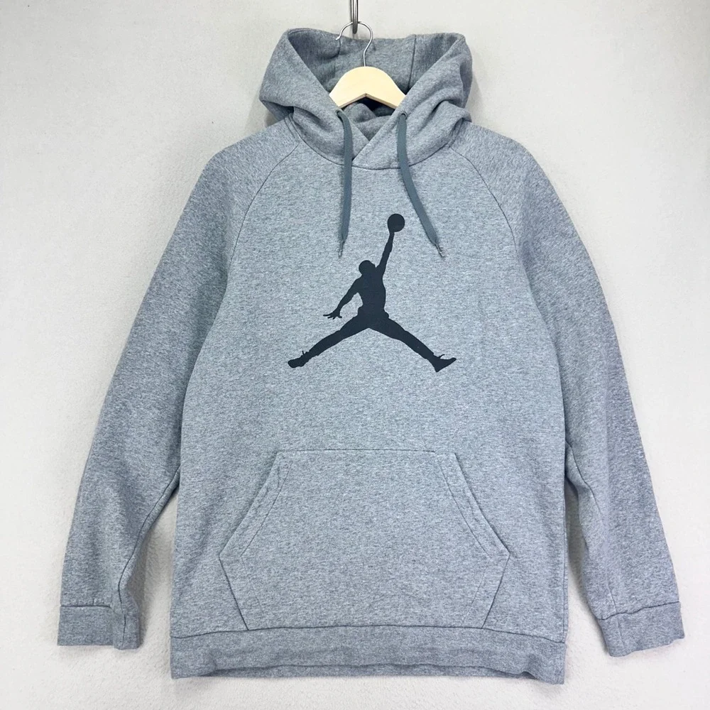 Jordan Jumpman‎ Fleece Hoodie Mens Large Grey Logo Graphic Pullover Classic